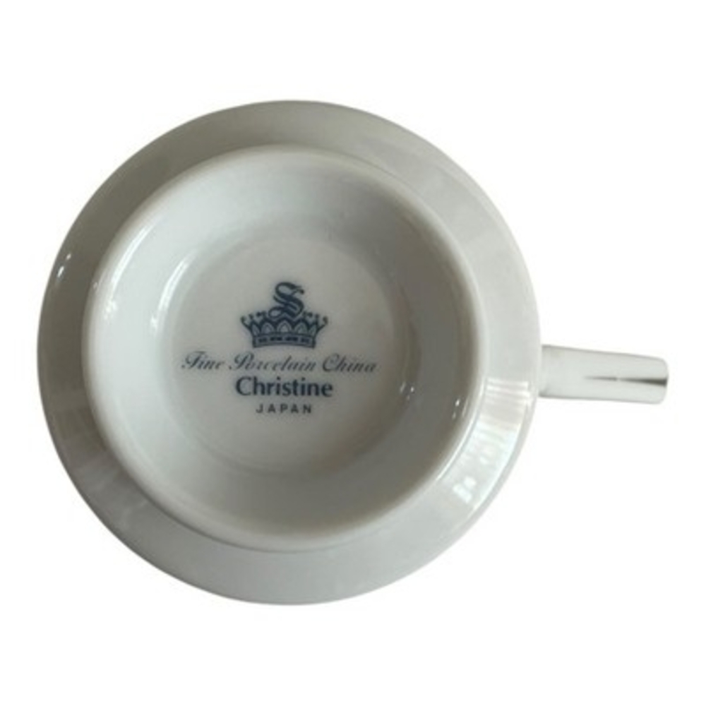 Christine Fine Porcelain China Japan Teacup Saucer Set Blue Floral Platinum VG - Picture 6 of 7